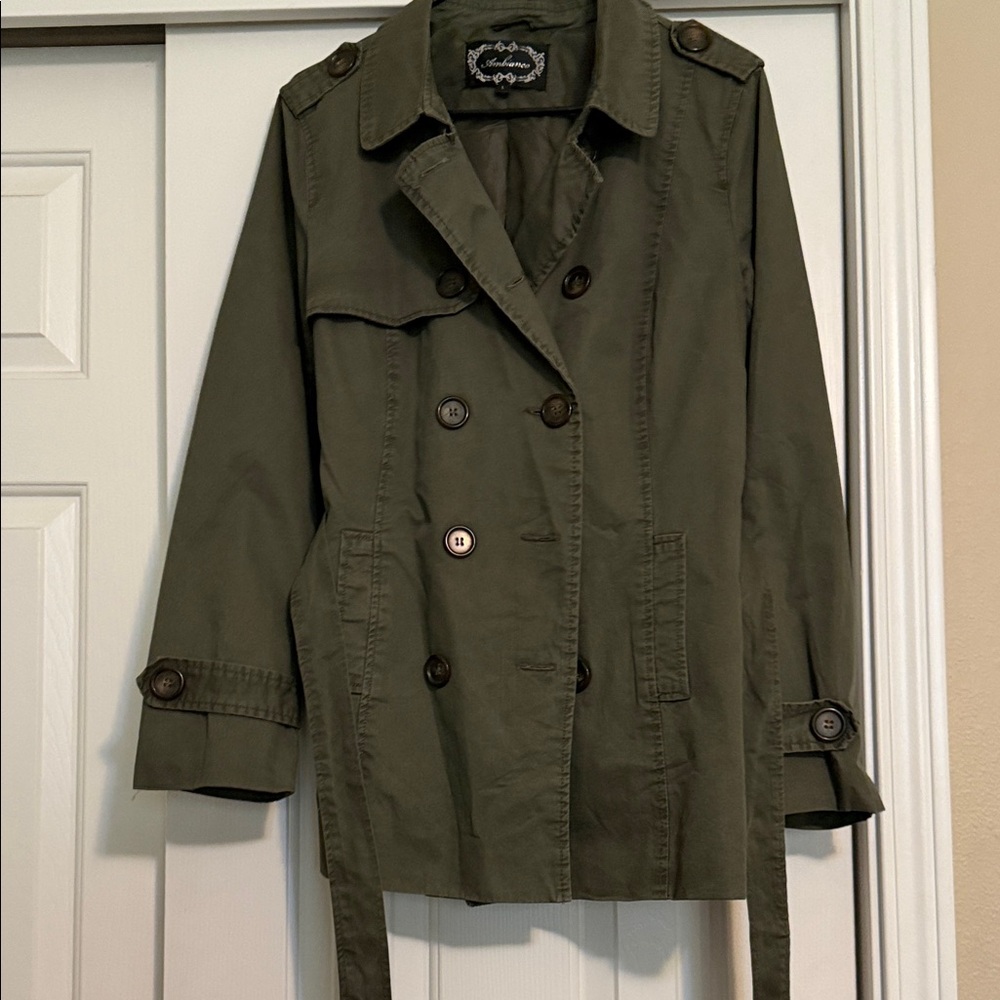 Ambiance Belted Trench in Olive